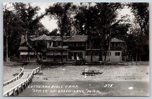 pier spicer lutheran rppc 1949s campfire postcard mn bible camp lake