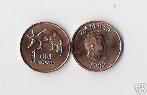 ZAMBIA 1 NGWEE KM9 1983 PRESIDENT KAUNDA BULL UNC ANIMAL WILD LIFE MONEY COIN