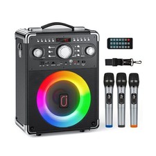 Karaoke Machine, Bluetooth Speaker with 3 Wireless Microphones, Portable PA S...