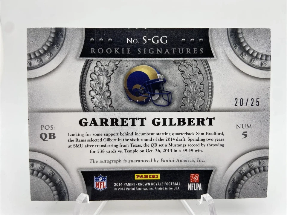 GARRETT GILBERT 2014 PANINI CROWN ROYALE ORANGE ROOKIE AUTO RC #D 20/25 - Image 4 of 4