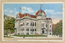 Flint Michigan Vintage Postcard City Hall Hand Colored Print Posted White Border