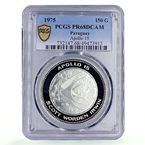 Paraguay 150 guaranies Apollo 15 Mission Moon Space PR68 PCGS silver ...
