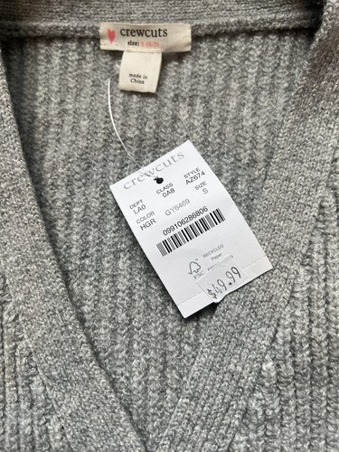 Crewcuts Boys Gray Neon Orange Trim Cardigan Button Pockets Sweater S(6-7) NWT - Picture 2 of 3