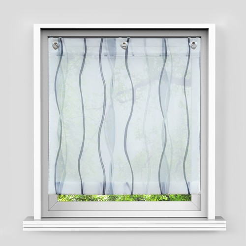 Bedruckte Raffrollo Wellenmuster Raffgardine Voile Küchengardine mit Ösen Modern - Bild 26 von 73