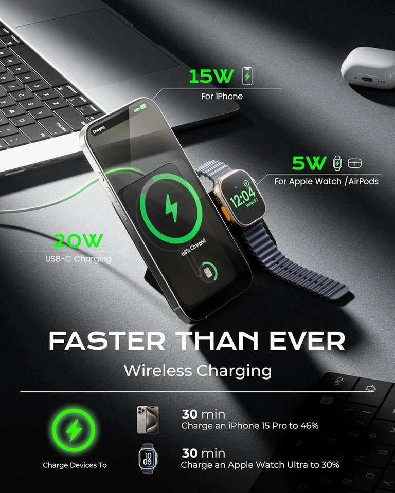 10000/5000mAh 3in1 Power Bank 15W Wireless Fast Charging for iPhone 16/15 ProMax - Image 3 of 4