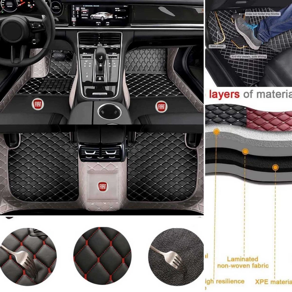For Fiat 500 500X 500L Car Floor Mats Custom Luxury Carpets Liners Waterproof Foto 3 de 4