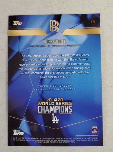 2020 Topps X Ben Baller Duke Snider #29 SP Dodgers World Series Champions 🔥 - Picture 2 of 2
