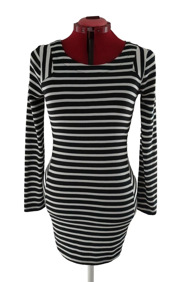 Lucca Couture 条纹球衣连衣裙黑色白色女式 M 码长袖紧身 — 第 2/4 张图片