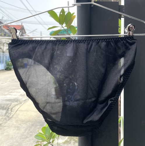 Vintage Sheer Black Nylon Panties Floral Lace Slippery High Cut Briefs SZ.7-8 - Picture 12 of 21