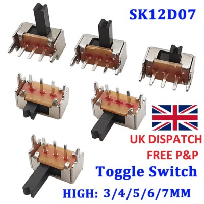 SK12D07 Mini PCB Halterung Kippschalter rechter Winkel 90 Grad - 2 3 4 5 6 7 mm 2er Pack