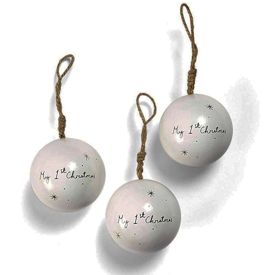 Mamas & Papas SET 3 Wooden Hanging Xmas Baubles My First Christmas Santa Animals - Image 3 of 4