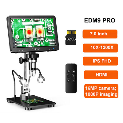 Elikliv 1200X HDMI Digitalmikroskop 7'' IPS Bildschirm 16MP Münzlöten fr Windows