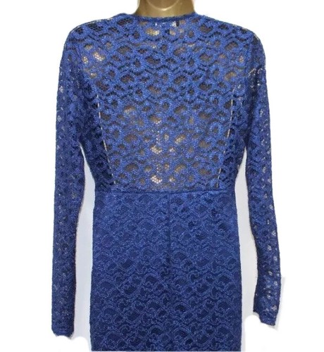 Lipsy Blue Lace Long Sleeved Bodycon Dress Size 12 Midi Occasion Wedding Races - Picture 5 of 11