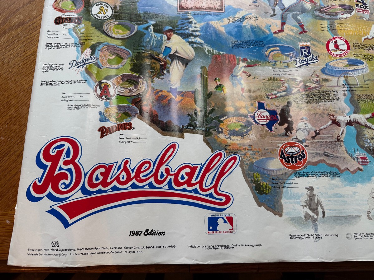 VINTAGE 1987 BASEBALL STADIUMS ART MAP POSTER 24