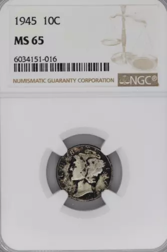 1945 Mercury Silver Dime NGC MS65 Toned *DoubleJCoins* JL1100-246