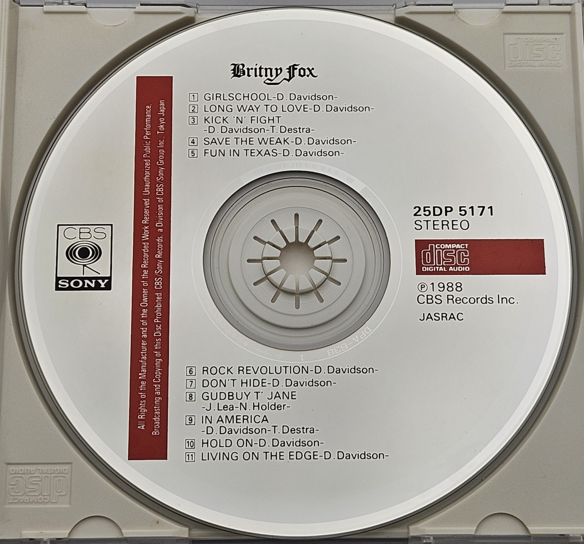 八ニ一ぽてと BRITNEY FOX S/T Japan 1st Edition Rare Vintage CD 25DP 5171 w