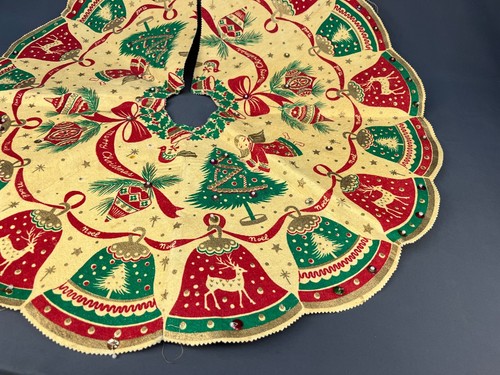 Rare 1950's Bucilla Nylokraft Christmas Tree Skirt Felt + Sequins from Kit #2998 - Picture 4 of 17