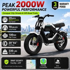 2000W Electric Bike for Adults 28MPH 20" Fat Tire 70-Mile Range 48V 21Ah E-Bike
