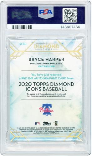 Bryce Harper Phillies Signed 2020 Topps Diamond Icons #RI-BH #1/5 PSA 8 Card view 2