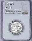 1951-D Washington Quarter 25c NGC MS65