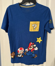 Super Mario Bros Level Up Boys Blue Pocket Graphic T-shirt XL 18-20 Bowser