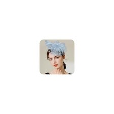 Women's Fascinator Hat Mesh Flower Hat with Feather Cocktail Light Blue