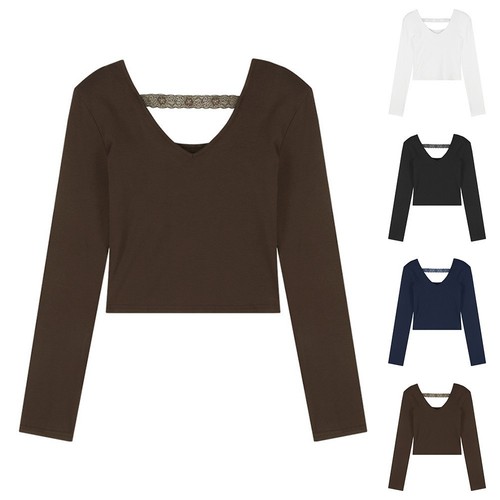 Trendiges Damen Crop Strick Top mit femininem V-Ausschnitt und Spitzenarbeit - Bild 1 von 40
