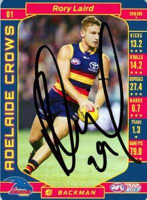 Signed 2017 Adelaide Crows AFL TeamCoach Card - Rory Laird