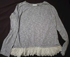 PLACE Girls Gray Pullover Sweater XL 14 Long Sleeve Crew Neck Crochet Accent