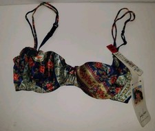 VTG Jaclyn Smith 34B Bra Underwire Lace Trim Blue Floral Flower Print Women