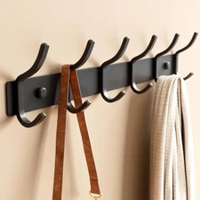 Black Coat Rack Wall Mount - 15 Inch Arc Shaped Design with 6 Hooks fo
