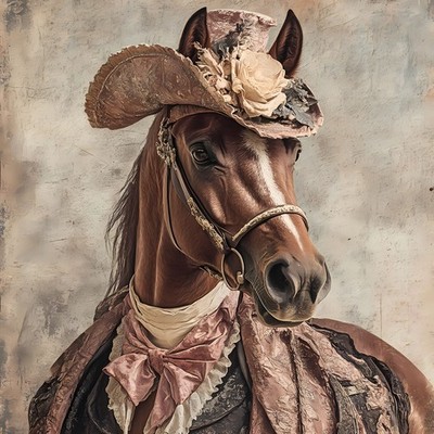 Herr Pferd im dekorativen Hut, mit rosenartigem Accessoire. A1-A4 Poster Ar