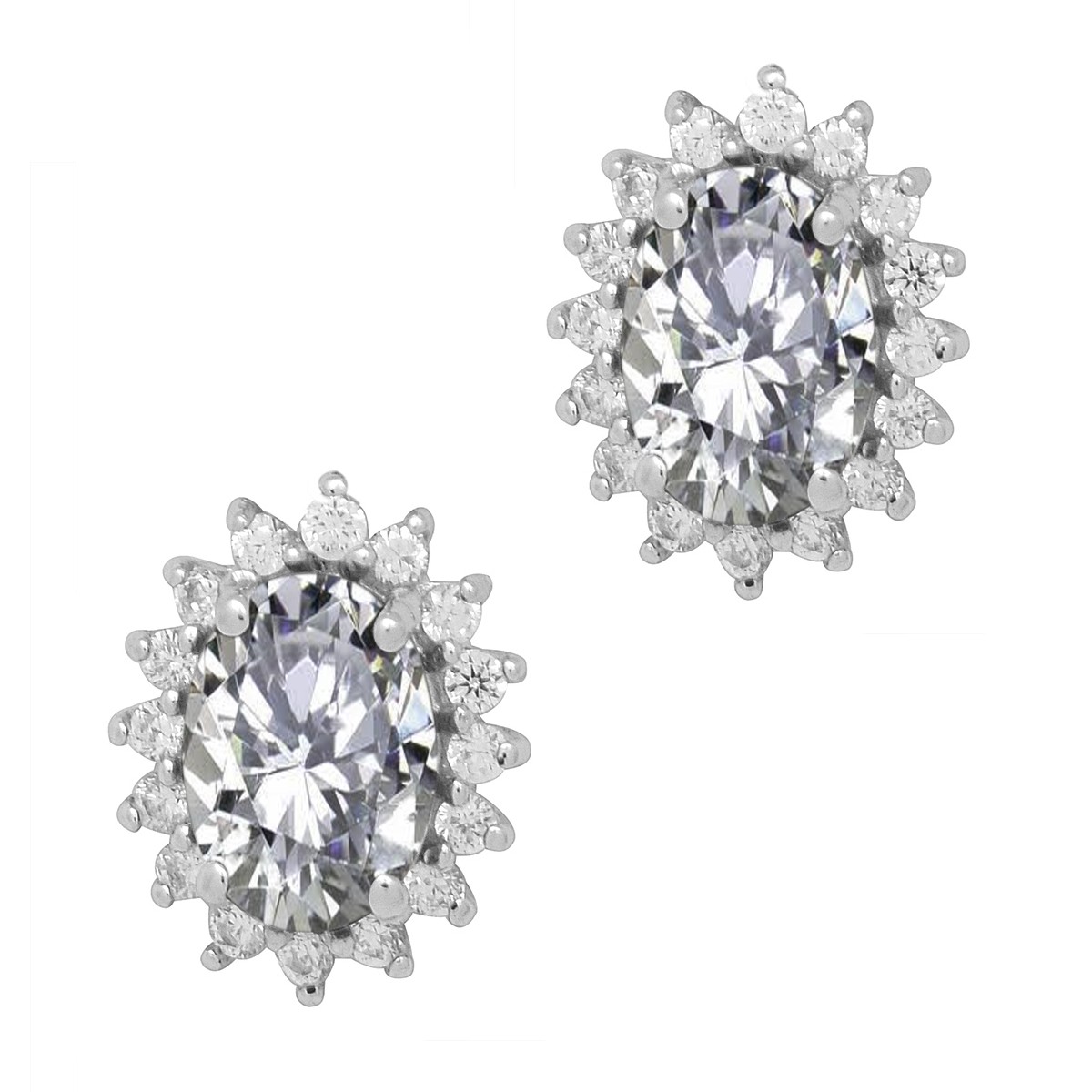 Princess Diana Inspired Stud 925 Sterling Silver Oval White