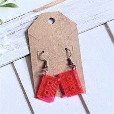Handcrafted Red Plastic Rectangle Dangle Earrings with Hook Closure for Women