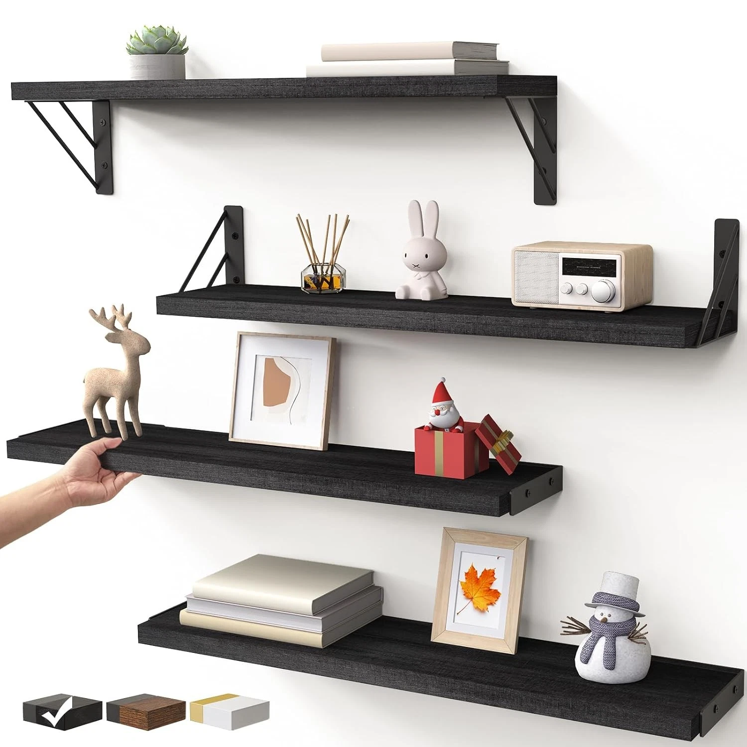 Wall Mounted Floating Wooden Shelves for Books Decor Storage Display