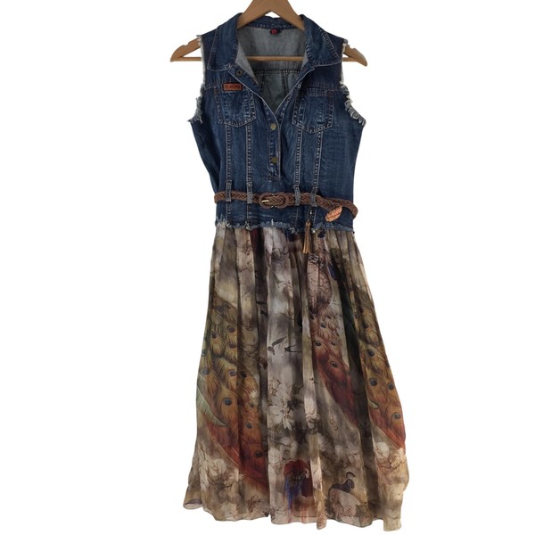 Dress Womens 8 Multicolour Animal Print Denim Collared Shirt Midi 143871