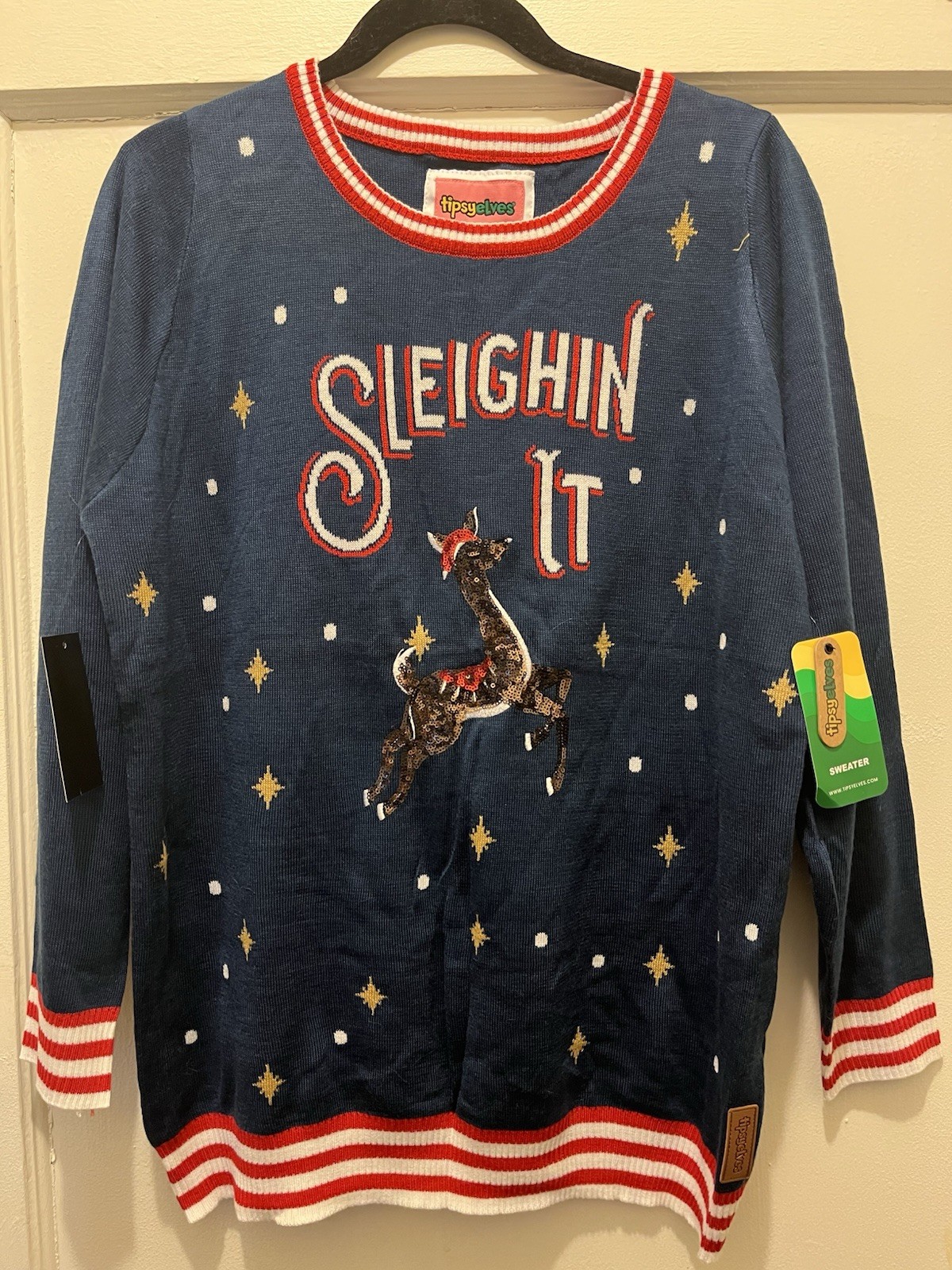 NWT Tipsy Elves Women’s Sleighin’ It Ugly Christmas Sweater Size Large $59.95