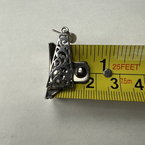 STERLING SILVER OPEN TRIANGLE SCROLLWORK DANGLE EARRINGS -3.9g - Picture 6 of 6