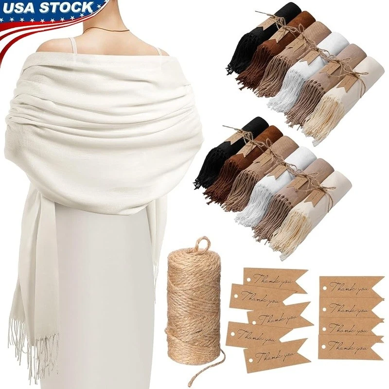 12 Sets Pashmina Shawls Wedding Guest Gifts W/ Thank You Cards Cozy Wraps New