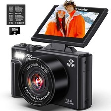 5K Digital Camera - WiFi 75MP Cameras for Photography - UHD 5K 75MP Black
