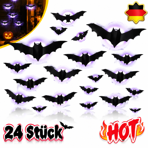 Halloween Deko Fledermauslichter 24 StüCk LED Lila 3D Wandaufkleber Wasserdicht-image