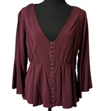 Torrid Peasant Corset Style Hook and Eye Closure Bell Sleeve Maroon Sz 0 14/16