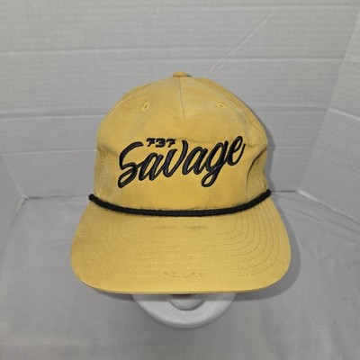 737 Duck Calls SAVAGE Adj snapback hat Mustard Yellow Rope Cap Embroidered Euc