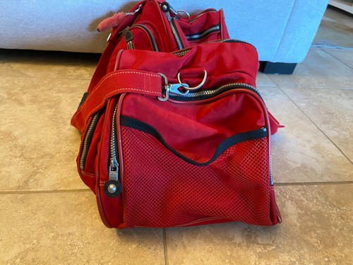 Borsone grande Kipling vintage viaggio Y2K nylon zip cacciatore rosso weekender - Foto 11 di 13