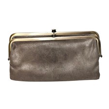 HOBO International Lauren Leather Double Frame Kiss-Lock Clutch Wallet Gray