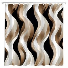 Brown and Black Striped Shower Curtain Abstract Ombre Wavy Line Modern