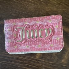 Juicy Couture Women  s Bifold Wallet Pink Gold Poppin Juicy Card Slots Zip Coin