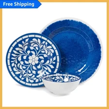 BPA-Free Blue Melamine Dinnerware for 4 - Dishwasher Safe & Ideal for Gatherings