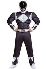 Brand New Mighty Morphin Power Rangers Black Ranger Classic Muscle Adult Costume