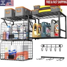 Heavy Duty Wall Mounted Garage Shelf W/ Tool Organizer Baskets & Hooks New